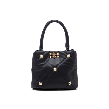 Borsa a mano nera effetto trapuntato con borchie piramidali Lora Ferres, Borse e accessori Donna, SKU b512000442, Immagine 0